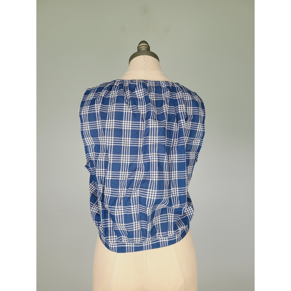 Dôen Sz M Theo Top Dorset Plaid 100% Organic Cotton Blue Cottagecore Old Money - Picture 2 of 8